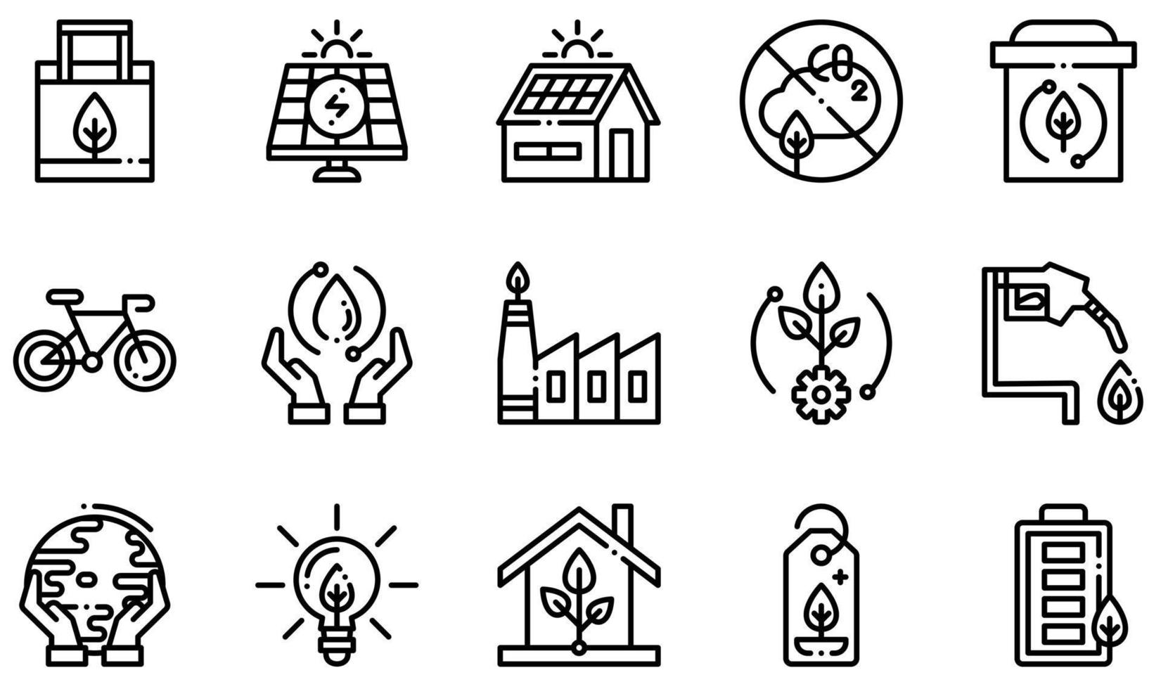 ensemble d'icônes vectorielles liées à l'écologie. contient des icônes telles que sac écologique, panneau solaire, zéro émission, corbeille, écosystème, protection de la terre et plus encore. vecteur