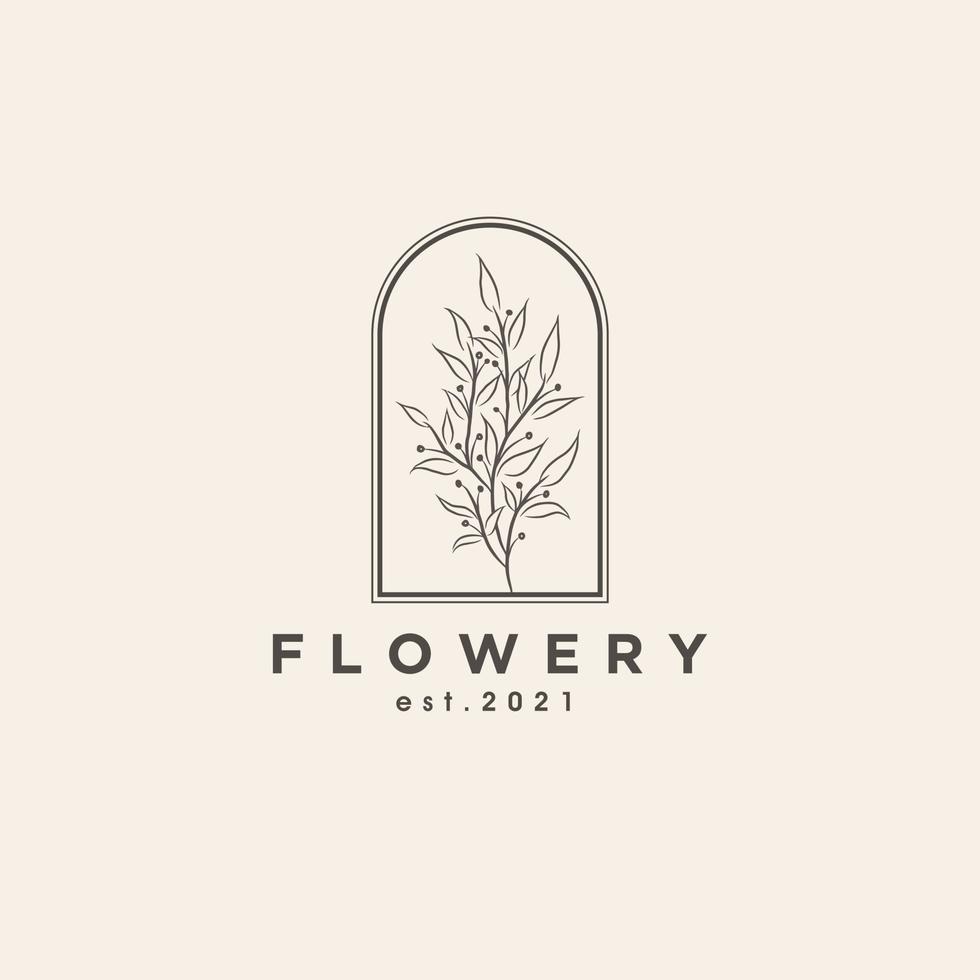 logo dessiné à la main d'élément floral botanique avec fleur et feuilles sauvages. logo pour spa et salon de beauté, magasin bio, mariage, designer floral, etc. vecteur