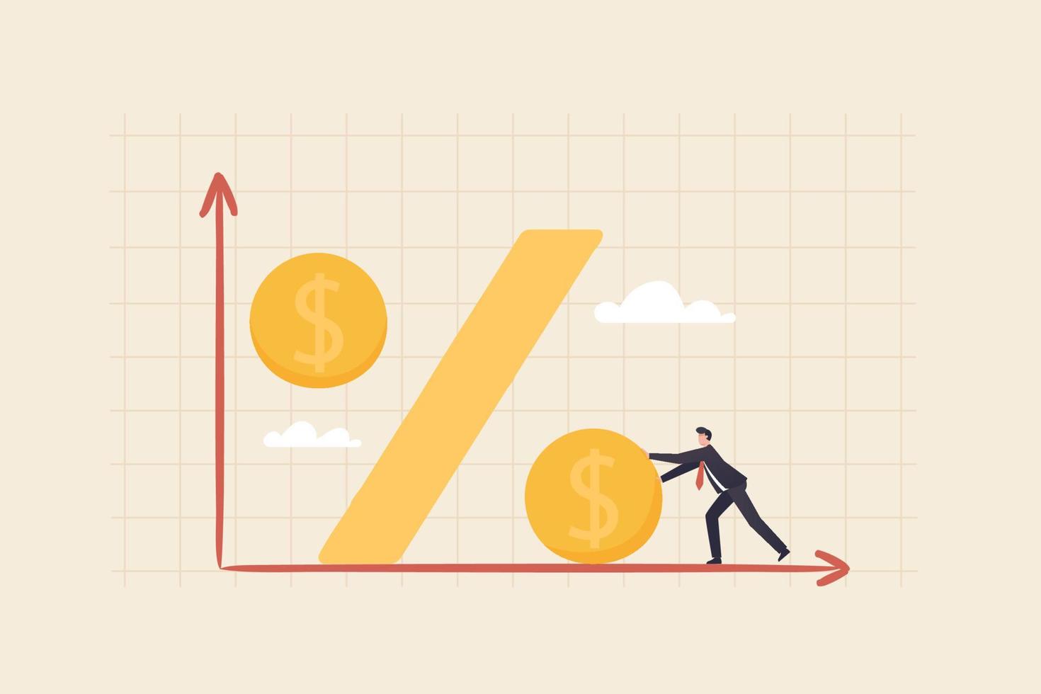 le profit d'investissement, la croissance financière et la richesse. augmenter les bénéfices et les fonds d'investissement. économiser de l'argent et de l'accumulation. croissance du marché boursier. un homme d'affaires ou un investisseur calcule le pourcentage de profit. vecteur