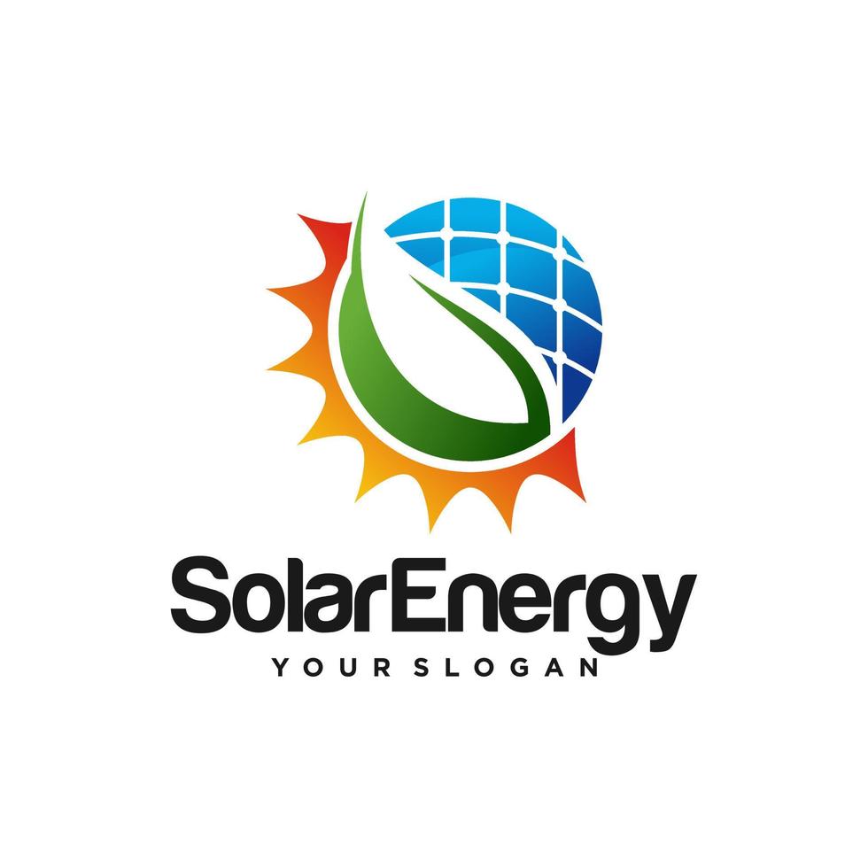 panneau solaire vert énergie électricité électrique et modèle vectoriel de conception de logo d'énergie des feuilles