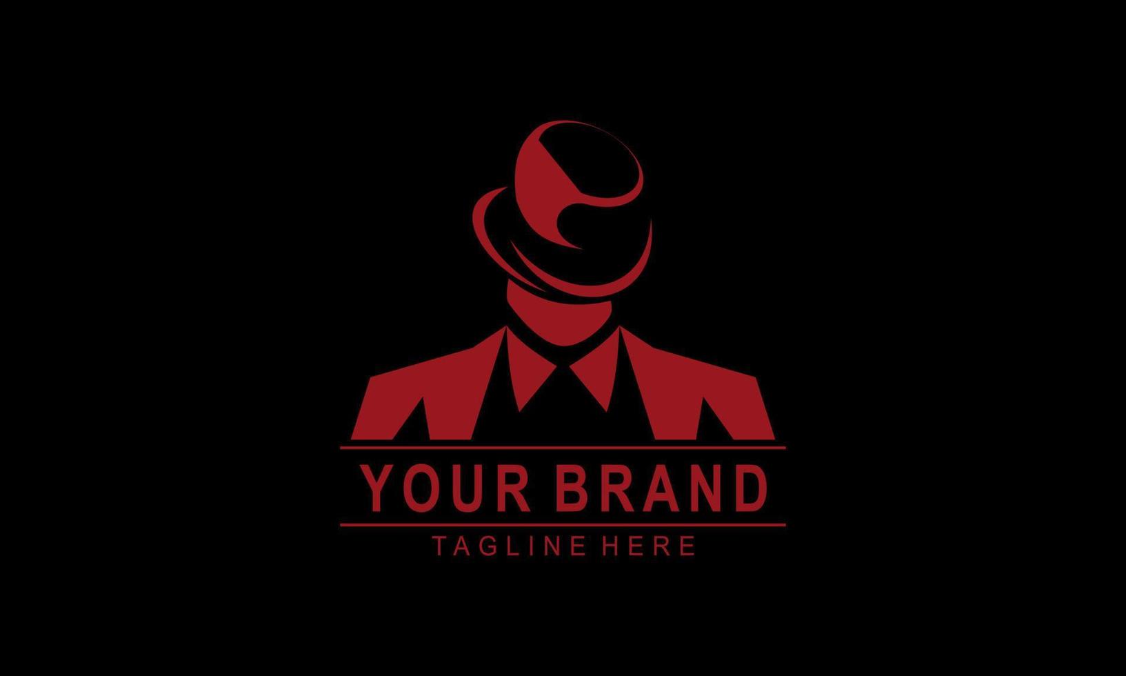 emblèmes du logo de la mafia avec la tête d'hommes de silhouette abstraite de caractère au chapeau. illustration vectorielle vintage vecteur