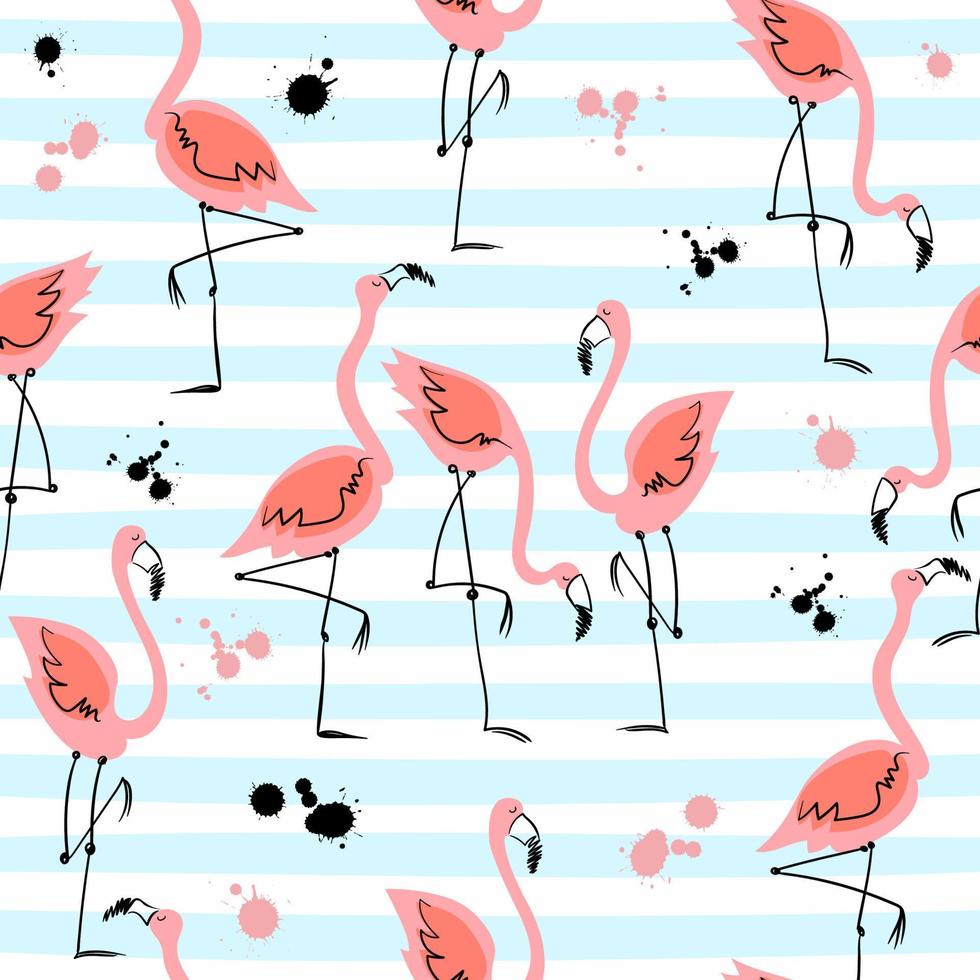 modèle sans couture avec des flamants roses sur fond rayé. motifs d'été. vecteur