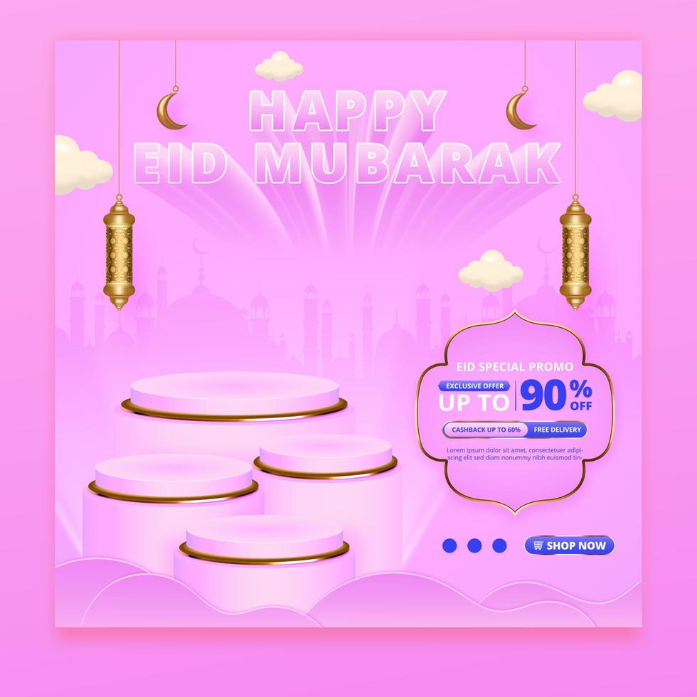 modèle de bannière carrée promo eid mubarak vente vecteur