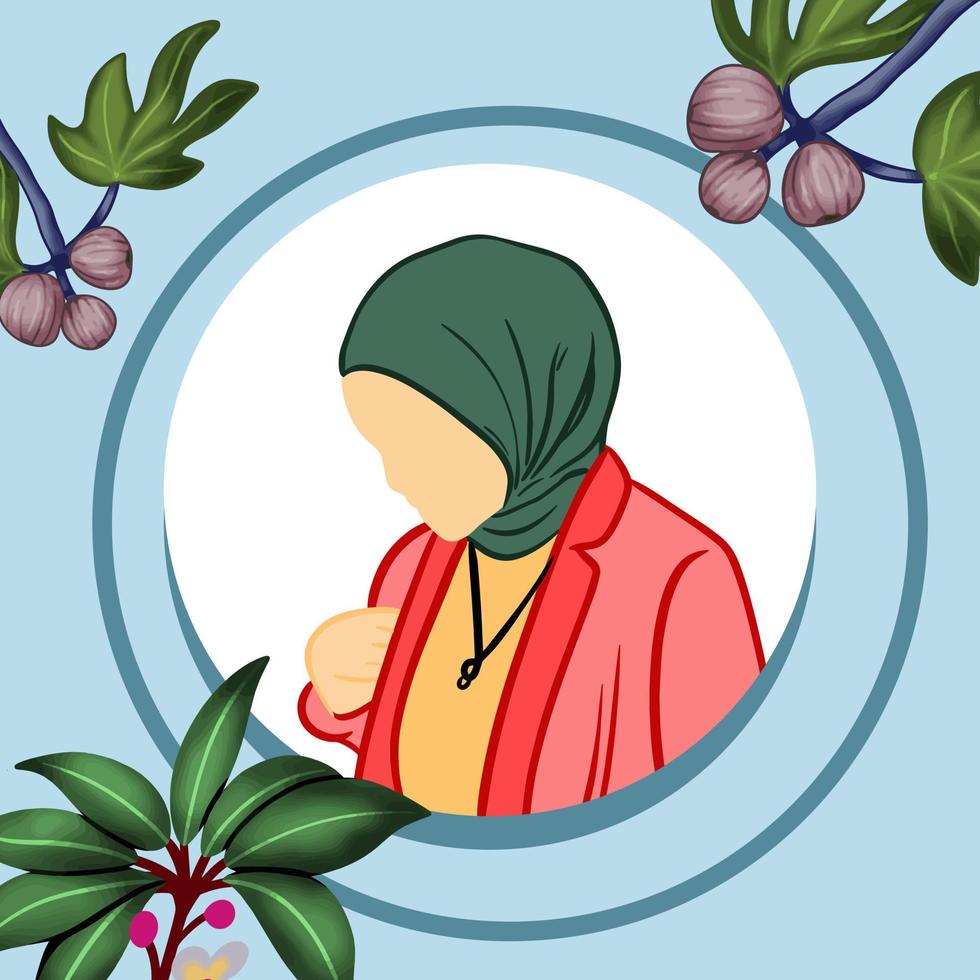 composition plate avec illustration de fille musulmane vecteur
