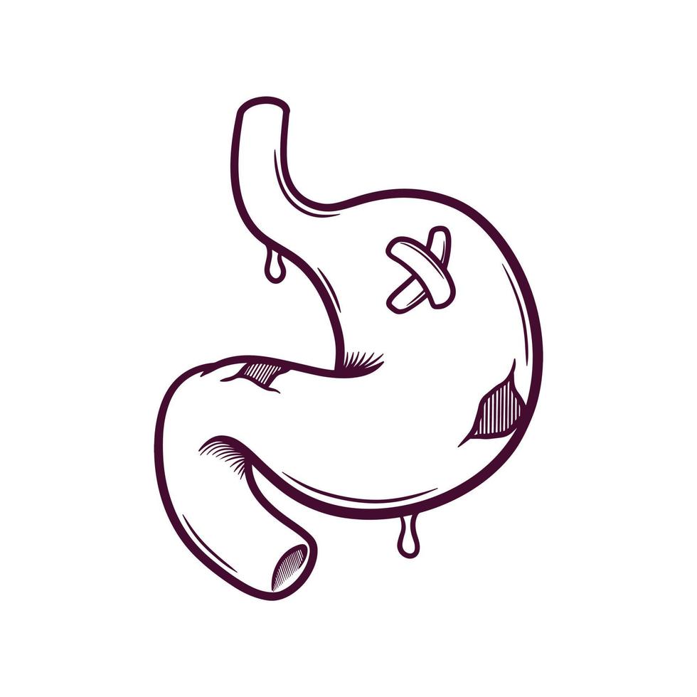 illustration de doodle dessinés à la main de l'estomac humain malsain vecteur