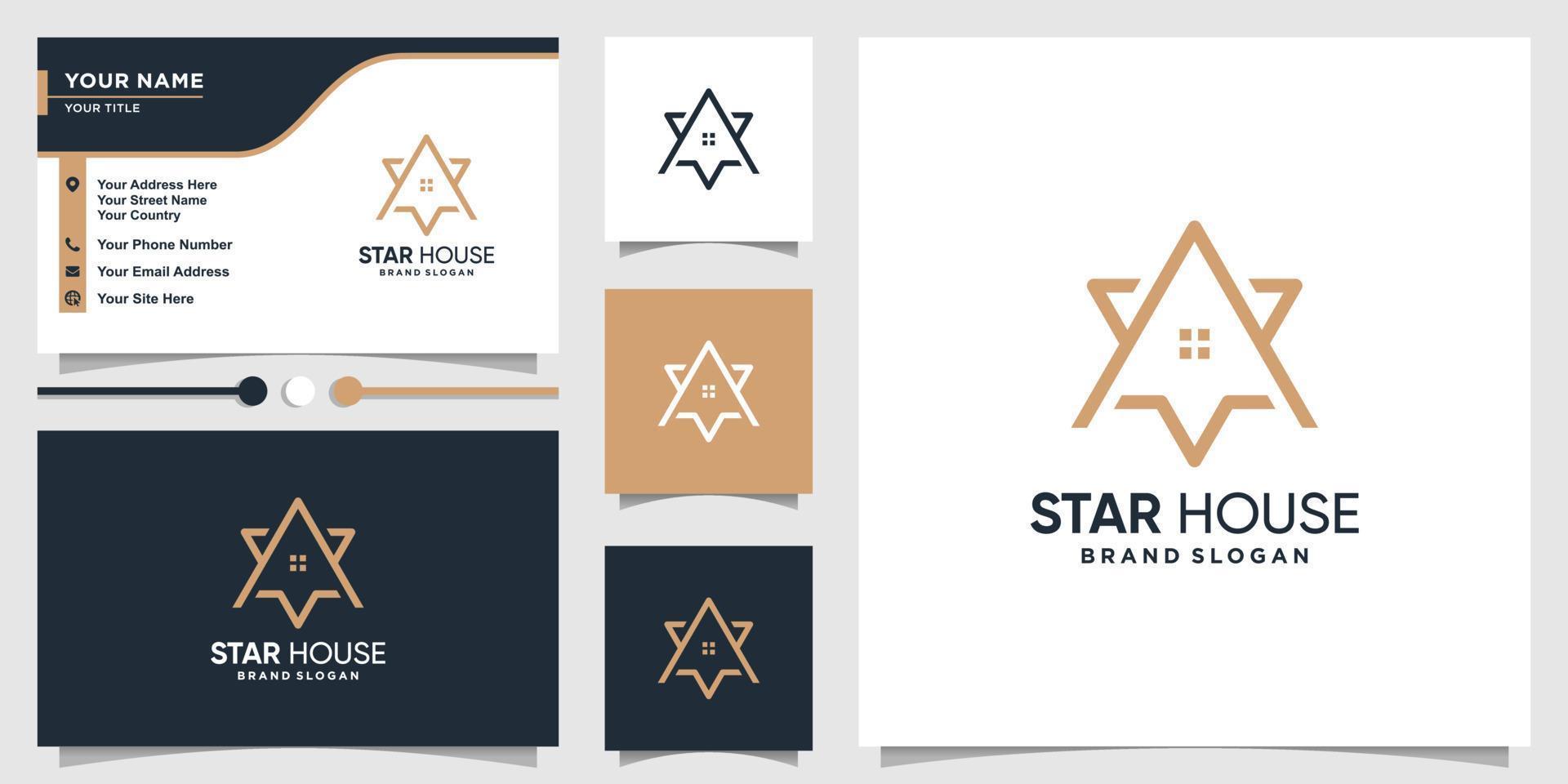 modèle de logo de maison étoile avec style d'art en ligne créatif et conception de carte de visite vecteur premium