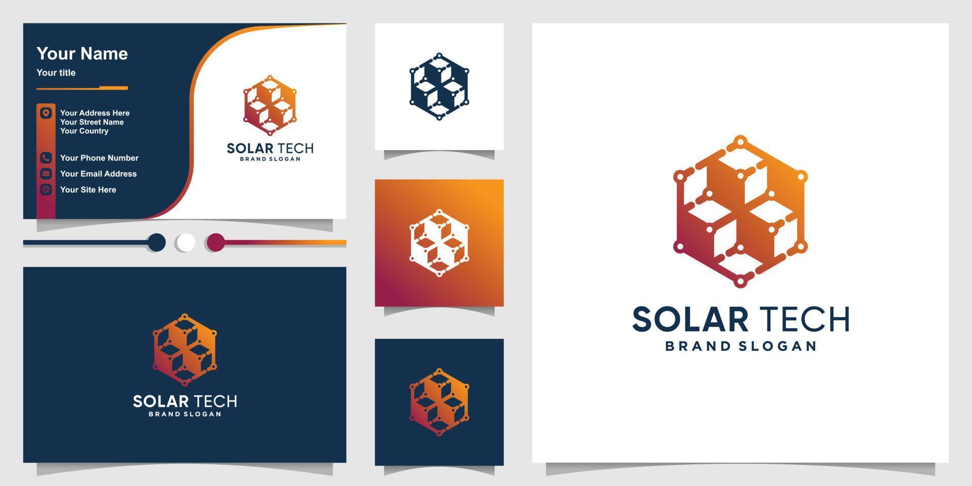 modèle de logo de technologie solaire avec concept de silhouette moderne et conception de carte de visite vecteur premium