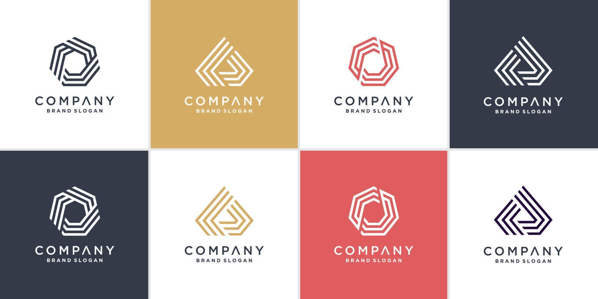 ensemble de logo hexagone et triangle avec vecteur premium de style art en ligne