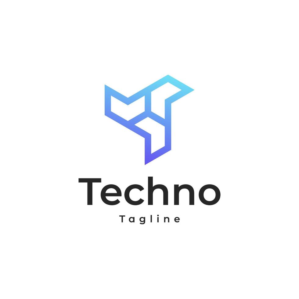 technologie ligne moderne contour dégradé logo coloré vecteur