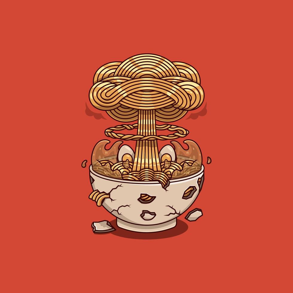 illustration de nouilles ramen exploser nucléaire vecteur