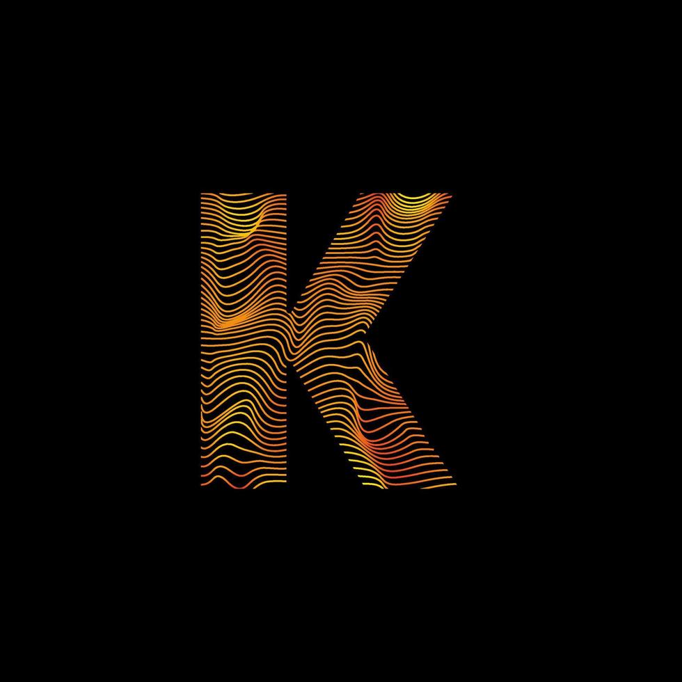 k lettre ligne ondulée. lettre k avec onde de mouvement. logo alphabet avec des lignes torsadées colorées. illustration vectorielle créative avec des lignes de motif zèbre, mer, imprimé et ondulé. vecteur