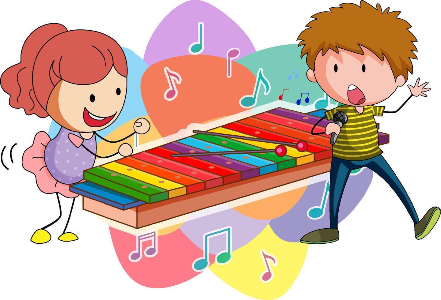 xylophone avec dessin animé d'enfants heureux vecteur