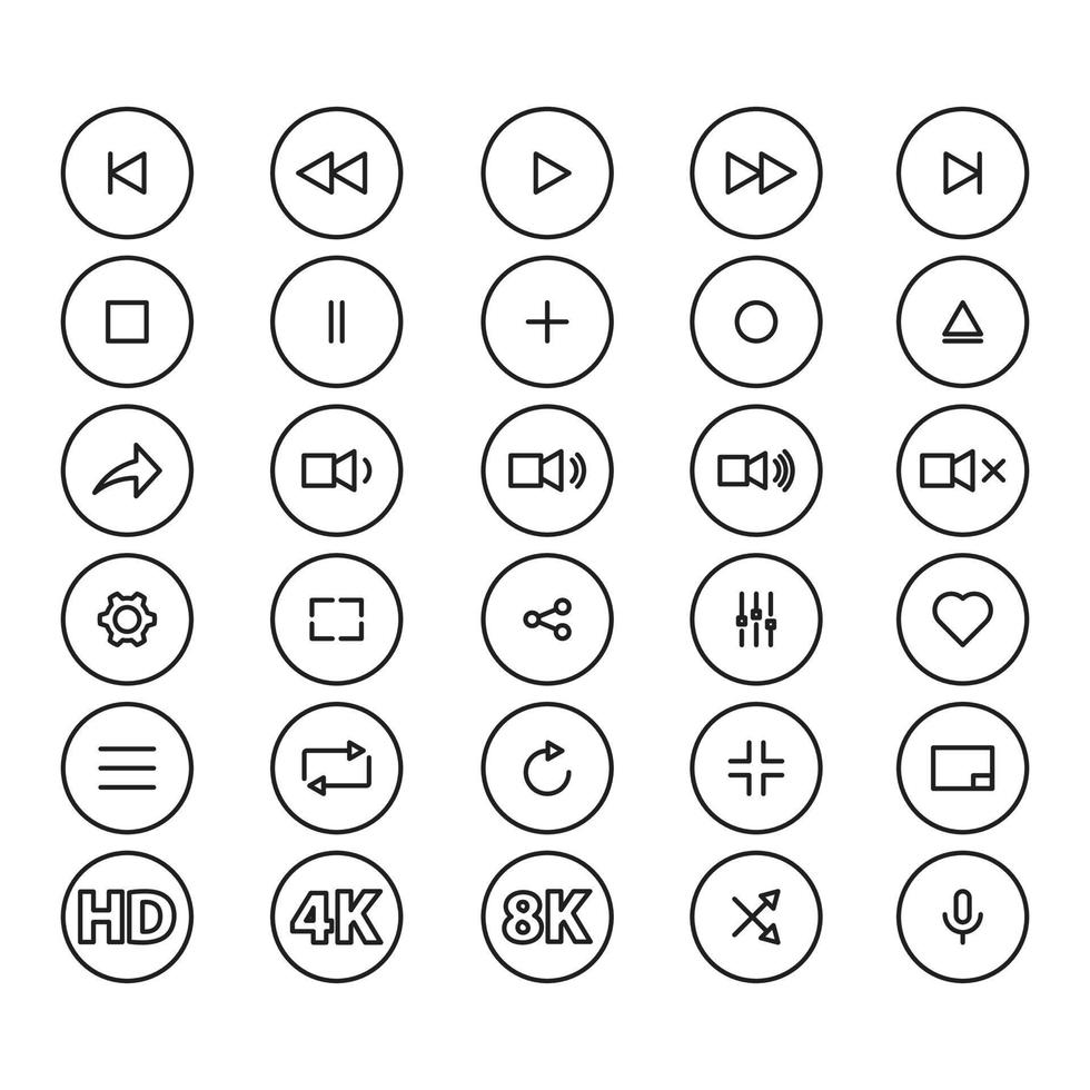 vecteur de jeu d'icônes de lecteur multimédia pour la présentation du symbole du site Web