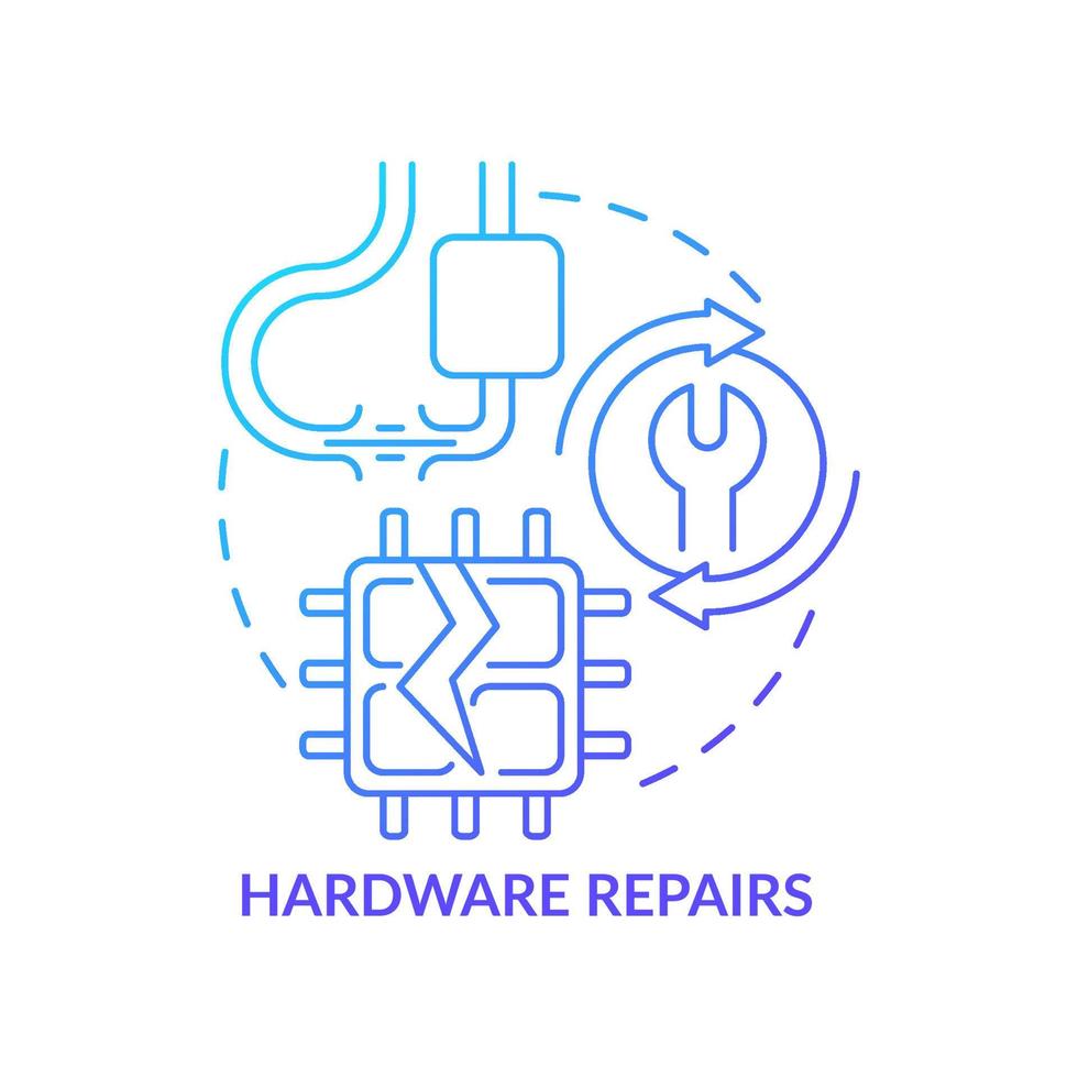 icône de concept de dégradé bleu de réparation de matériel. panne physique, récupération. type de réparation idée abstraite illustration fine ligne. dessin de contour isolé vecteur