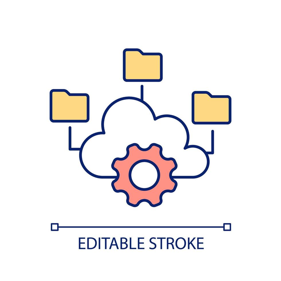 icône de couleur RVB de cloud computing. centre de données avec stockage d'informations. matériel pour logiciel. illustration vectorielle isolée. dessin au trait rempli simple. trait modifiable. vecteur