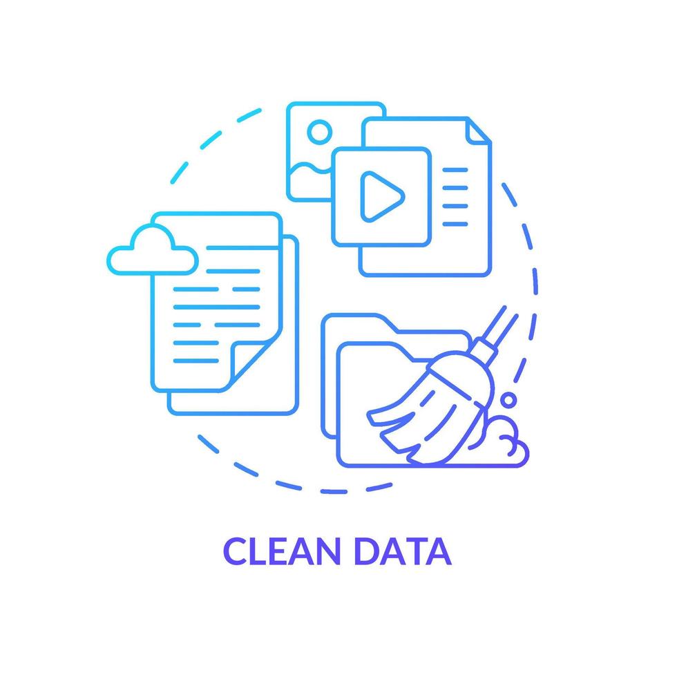 icône de concept de dégradé bleu de données propres. le marketing numérique. illustration de fine ligne d'idée abstraite de contenu de haute qualité. dessin de contour isolé. vecteur