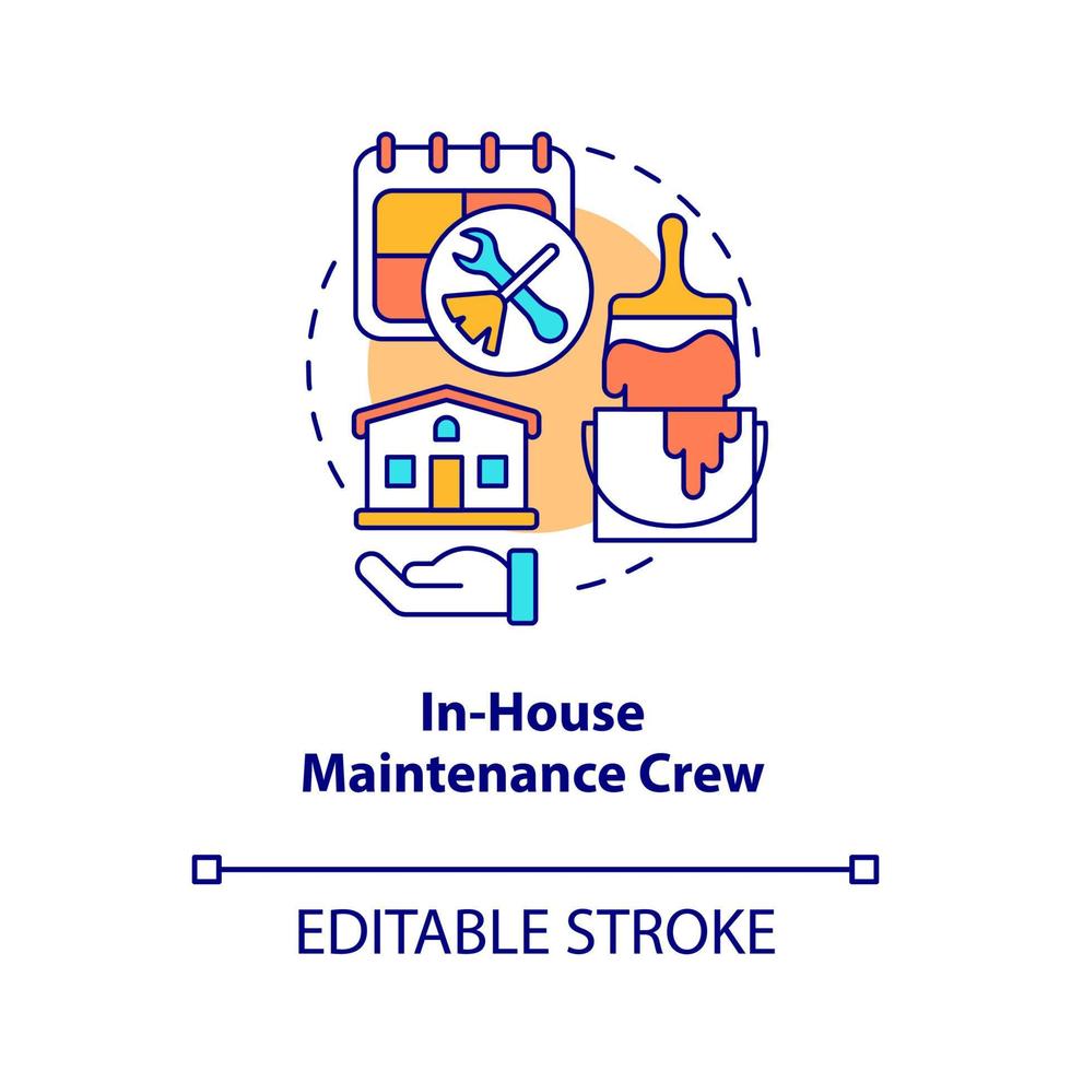 icône de concept d'équipe de maintenance interne. illustration de la ligne mince de l'idée abstraite de la responsabilité du gestionnaire immobilier. dessin de contour isolé. trait modifiable. vecteur