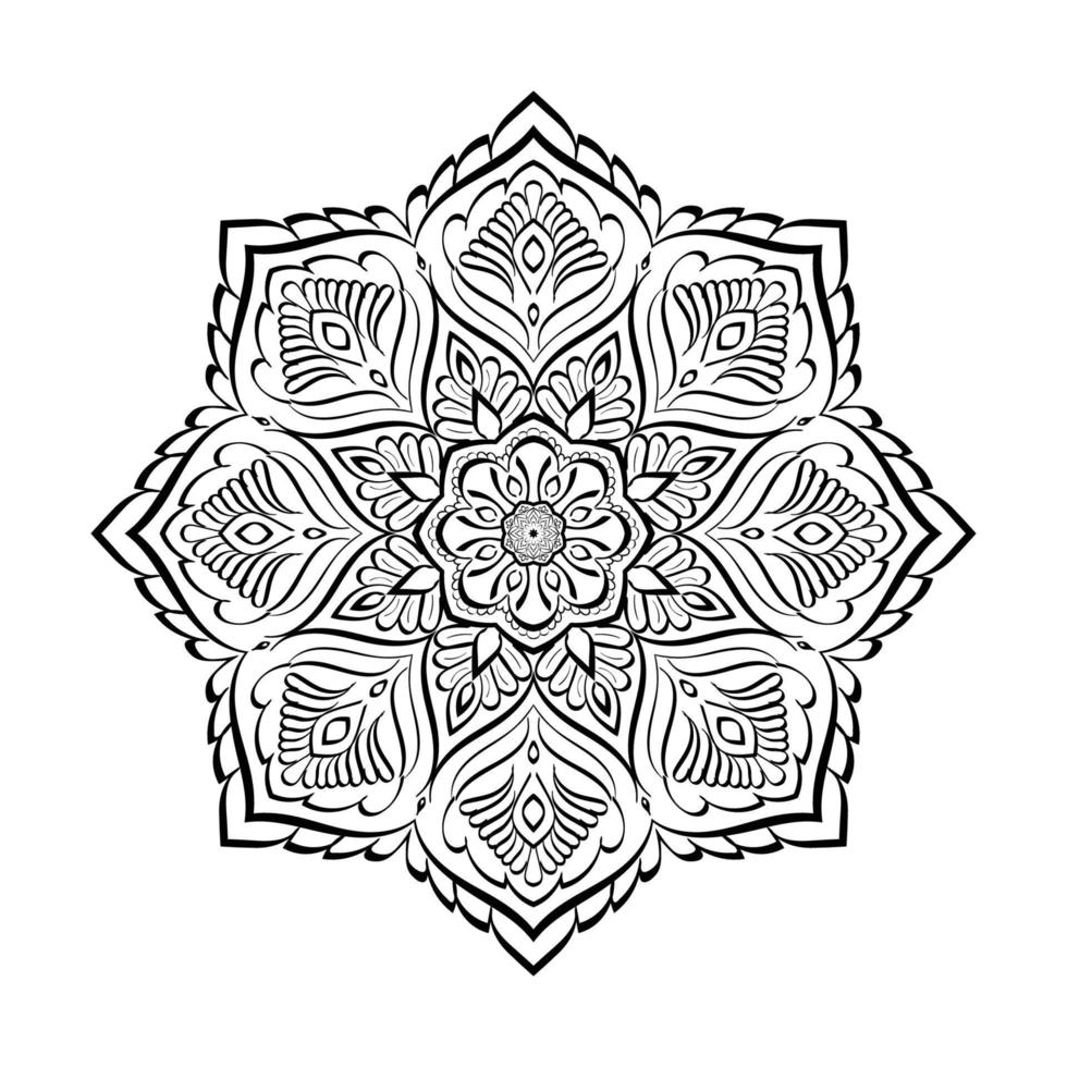 motif circulaire dessiné à la main sous forme de mandala pour mehndi, tatouage, décoration, henné, page de livre de coloriage. vol-11 vecteur
