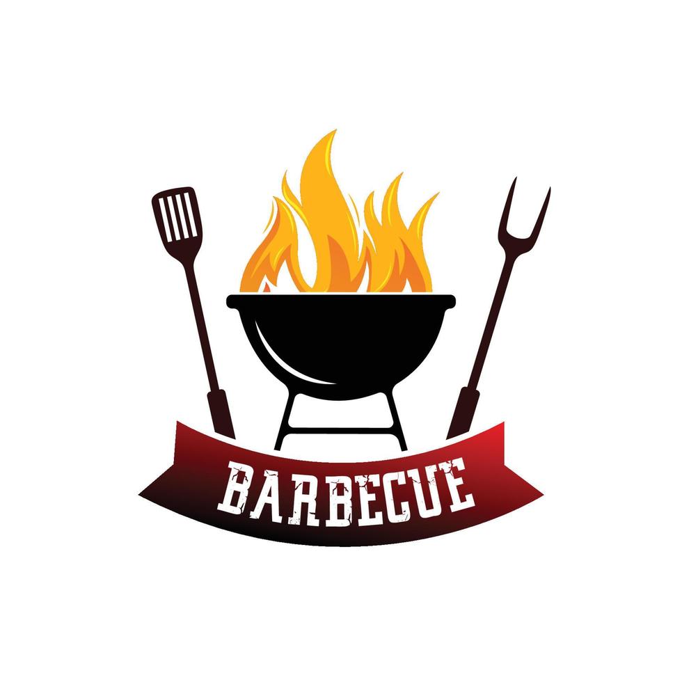 création de logo de barbecue, nourriture à base de viande grillée, illustration vectorielle d'entreprise, autocollant, sérigraphie vecteur