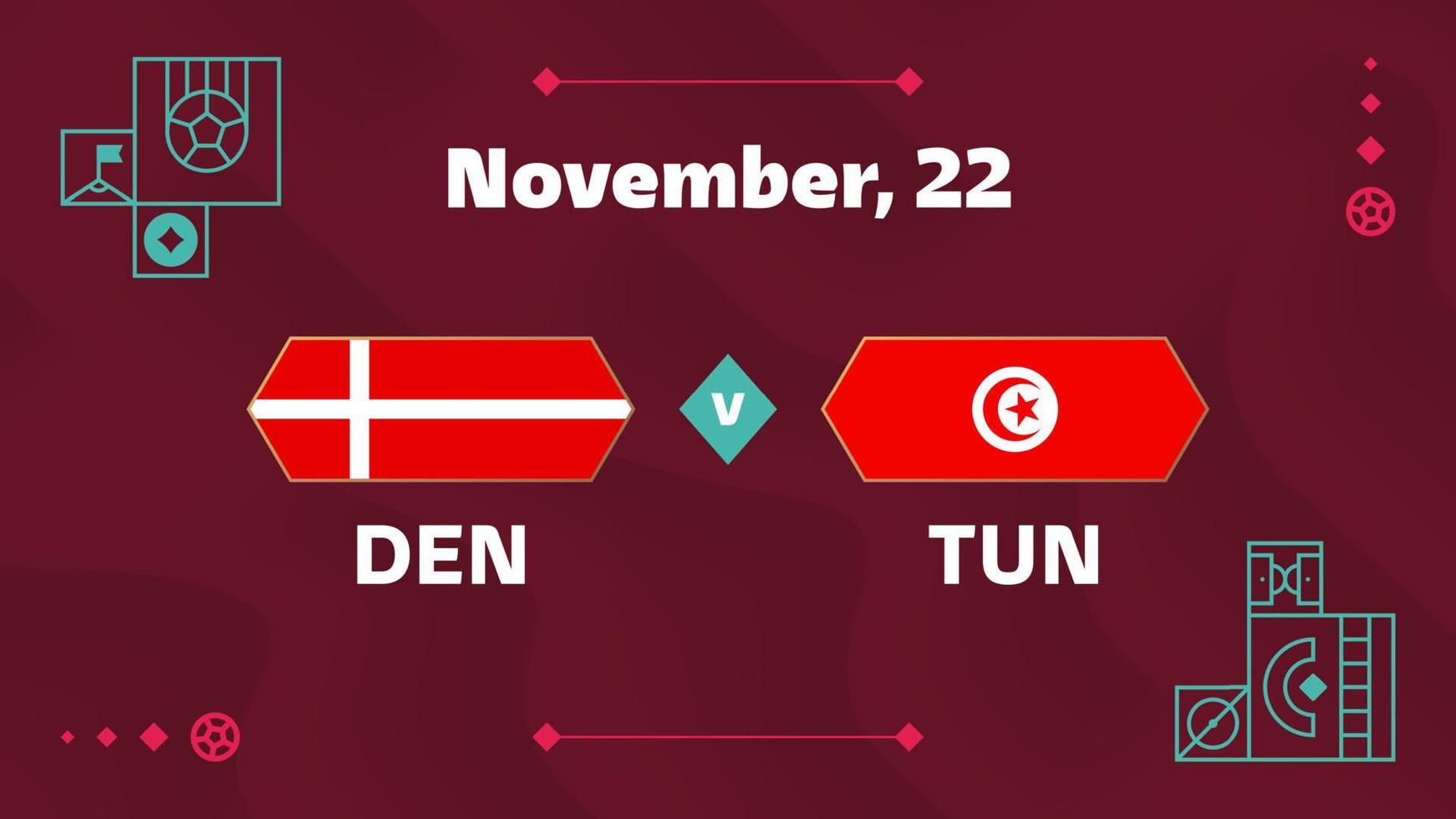 danemark vs tunisie, football 2022, groupe d. match de championnat de la compétition mondiale de football contre fond de sport d'introduction des équipes, affiche finale de la compétition de championnat, illustration vectorielle. vecteur