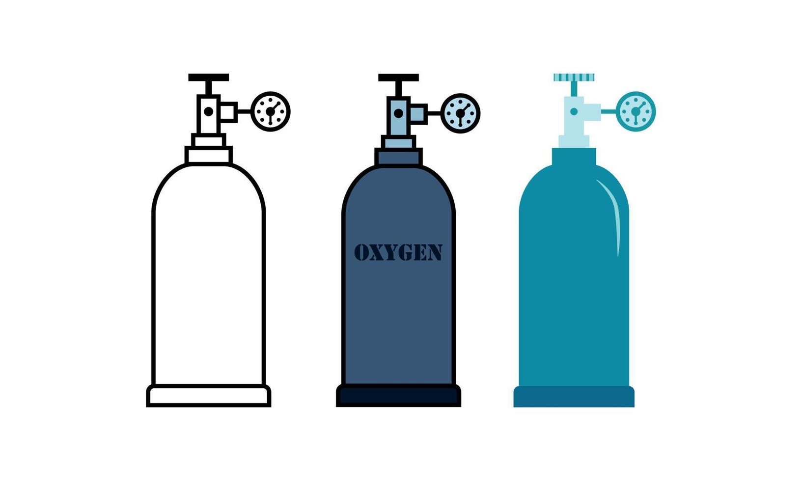 jeu d'icônes de ligne de ballon de gaz oxygène. réservoir de gaz, bouteille avec manomètre. stockage de bidons médicaux. illustration vectorielle isolée vecteur