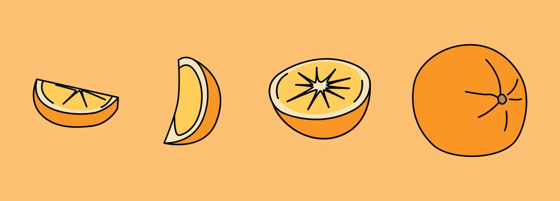 parties de fruits oranges. jus d'été. contour, forme simple. imprimer pour les enfants. illustration vectorielle vecteur