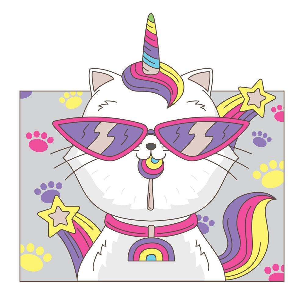 la licorne de chat porte un vecteur d'illustration de lunettes de soleil.