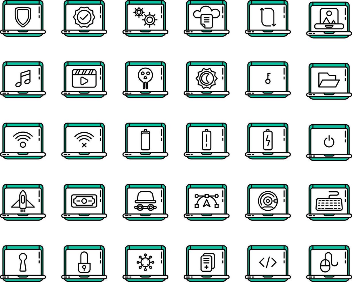 ensemble d'icônes d'ordinateur portable et d'outils sur un fond transparent vecteur