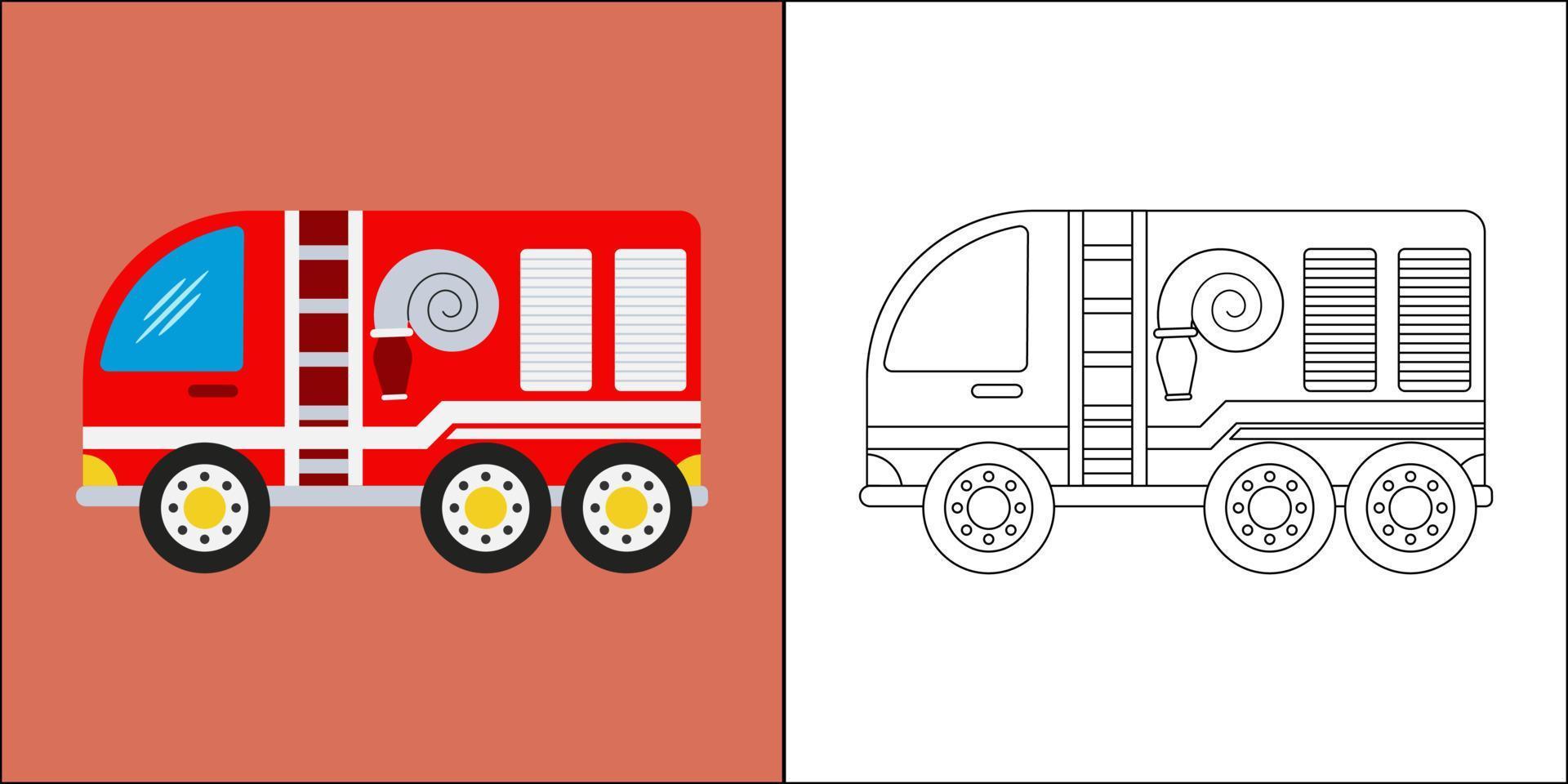 camion de pompiers ou camion de pompiers adapté à l'illustration vectorielle de la page de coloriage pour enfants vecteur
