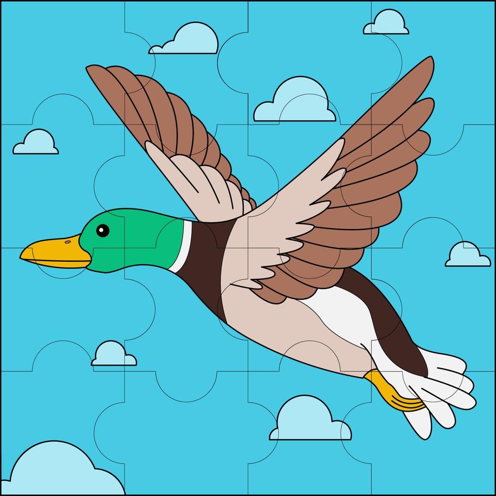 canard colvert volant adapté à l'illustration vectorielle de puzzle pour enfants vecteur