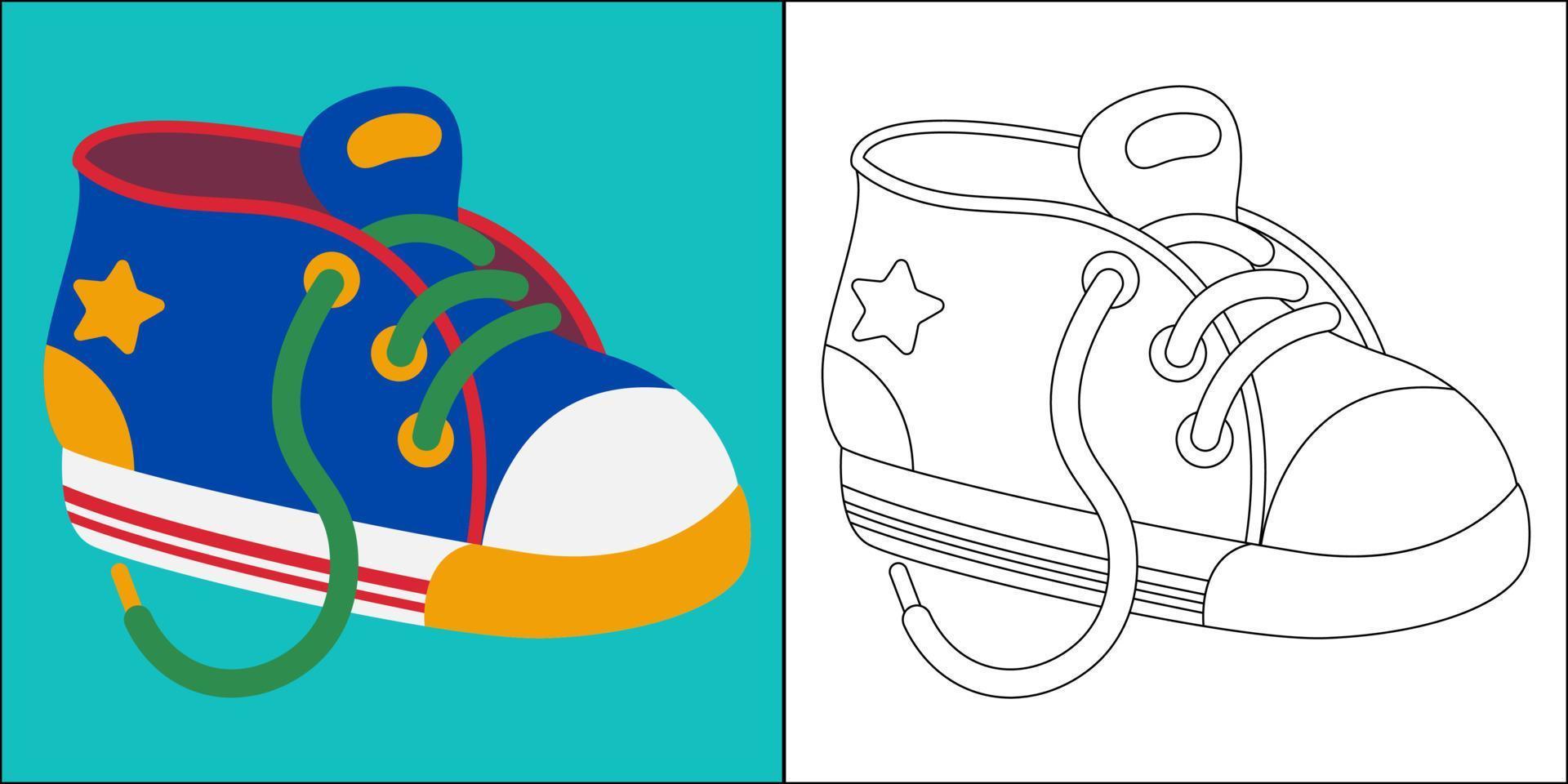 chaussures pour enfants mignons adaptées à l'illustration vectorielle de la page de coloriage pour enfants vecteur
