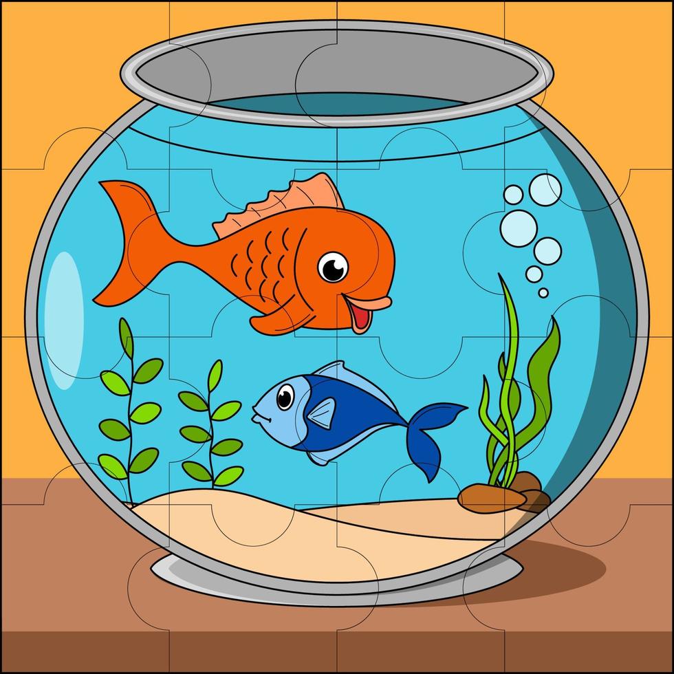 poisson d'eau douce dans un aquarium adapté à l'illustration vectorielle de puzzle pour enfants vecteur