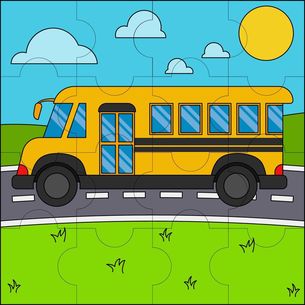 autobus scolaire adapté à l'illustration vectorielle de puzzle pour enfants vecteur