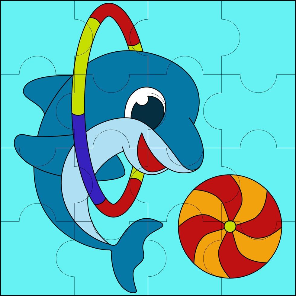 cirque de dauphins adapté à l'illustration vectorielle de puzzle pour enfants vecteur