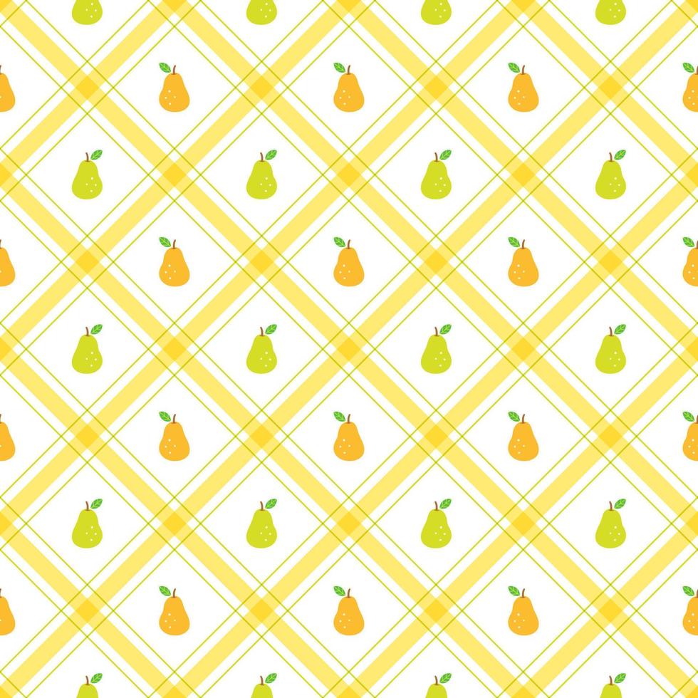 mignons moitié poire fruit légume élément jaunes verts rayures diagonales rayé ligne inclinaison à carreaux plaid tartan buffle scott vichy motifs plats dessin animé vecteur motifs sans couture imprimer fond nourriture