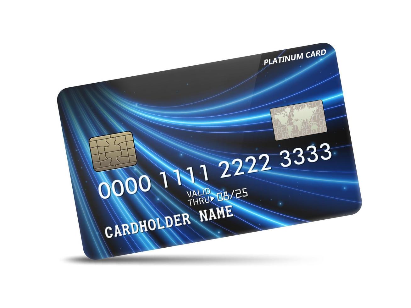 carte de crédit platine brillante détaillée avec décoration lumineuse au néon ondulée, isolée sur fond blanc. illustration vectorielle vecteur