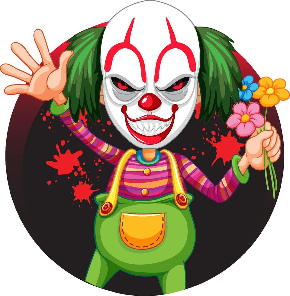 clown effrayant tenant des fleurs vecteur