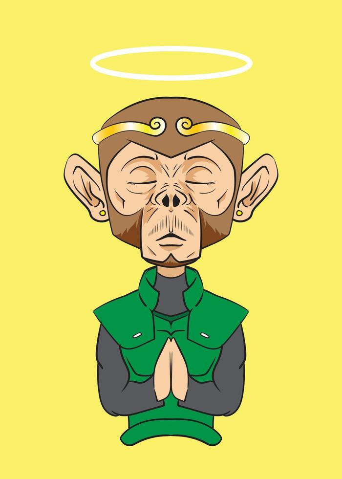le singe en prière représente l'illustration vectorielle de dessin animé seigneur hanuman vecteur