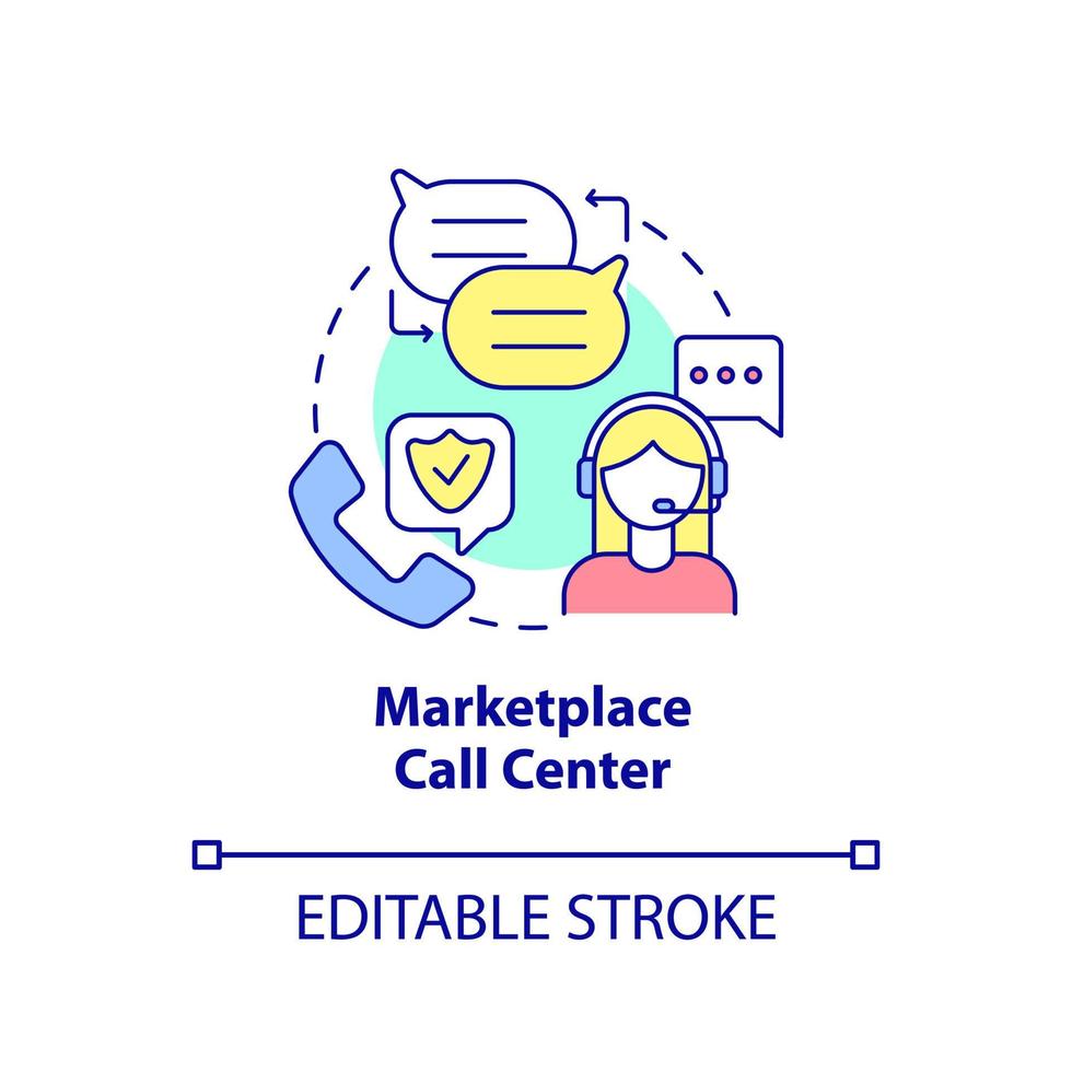 icône de concept de centre d'appels de marché. consultation par téléphone. demande d'assurance manière idée abstraite illustration ligne mince. dessin de contour isolé. trait modifiable. vecteur