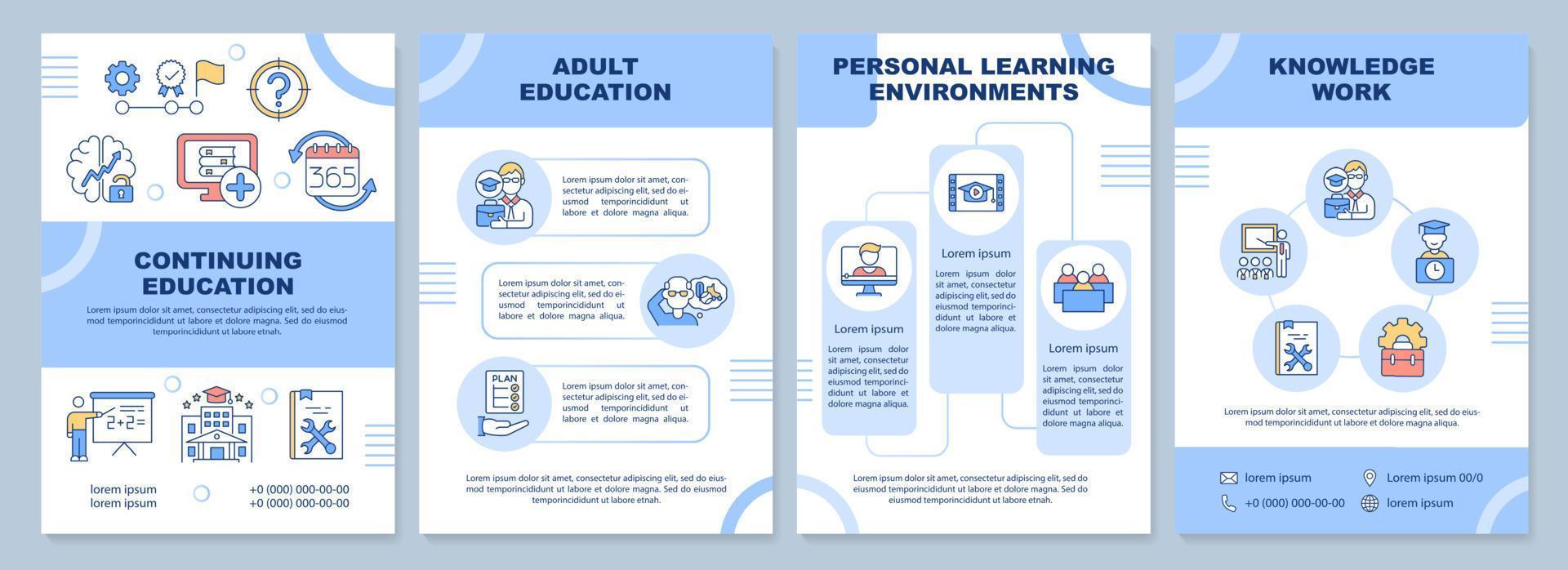 modèle de brochure sur les contextes d'apprentissage tout au long de la vie. formation continue. conception de dépliant avec des icônes linéaires. 4 mises en page vectorielles pour la présentation, les rapports annuels. vecteur