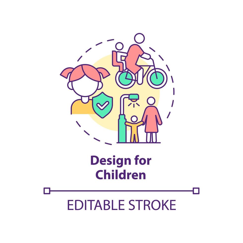 conception pour l'icône de concept d'enfants. infrastructure de ville confortable pour les jeunes citoyens idée abstraite illustration en ligne mince. dessin de contour isolé. trait modifiable. vecteur