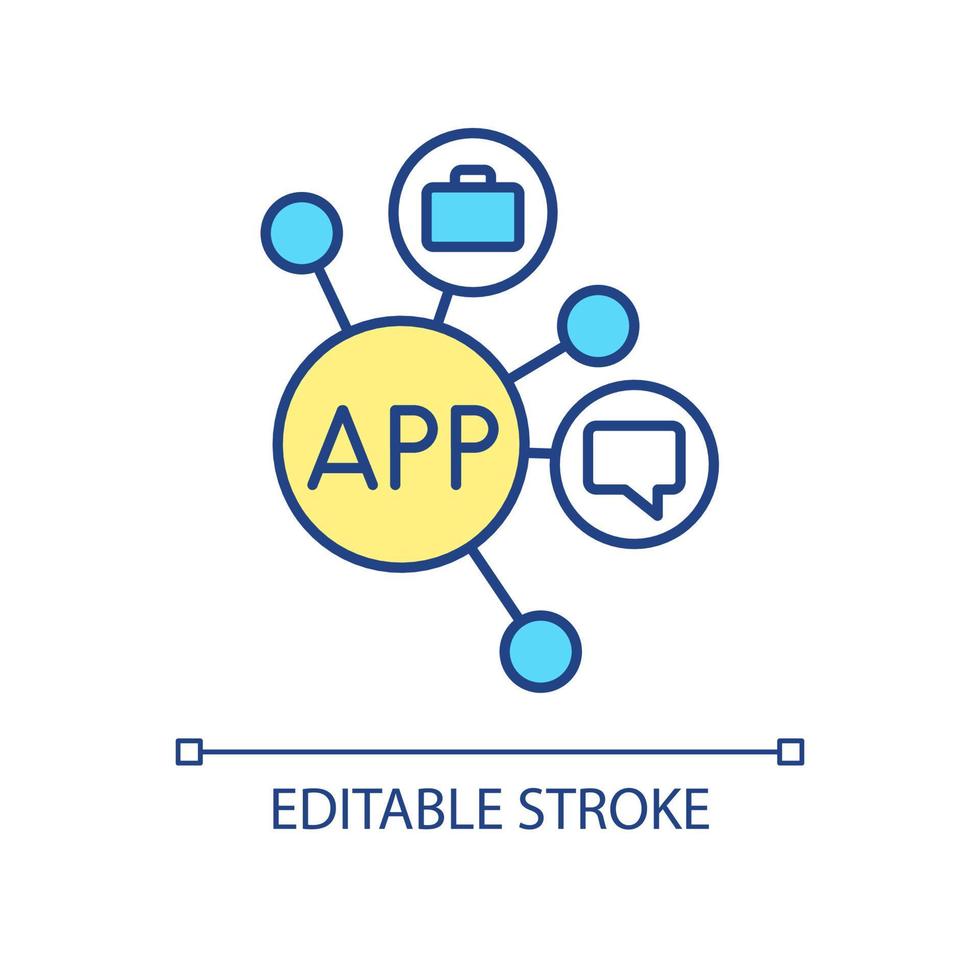 icône de couleur RVB du réseau d'applications. technologie blockchain pour les entreprises de service. système décentralisé. illustration vectorielle isolée. dessin au trait rempli simple. trait modifiable. vecteur