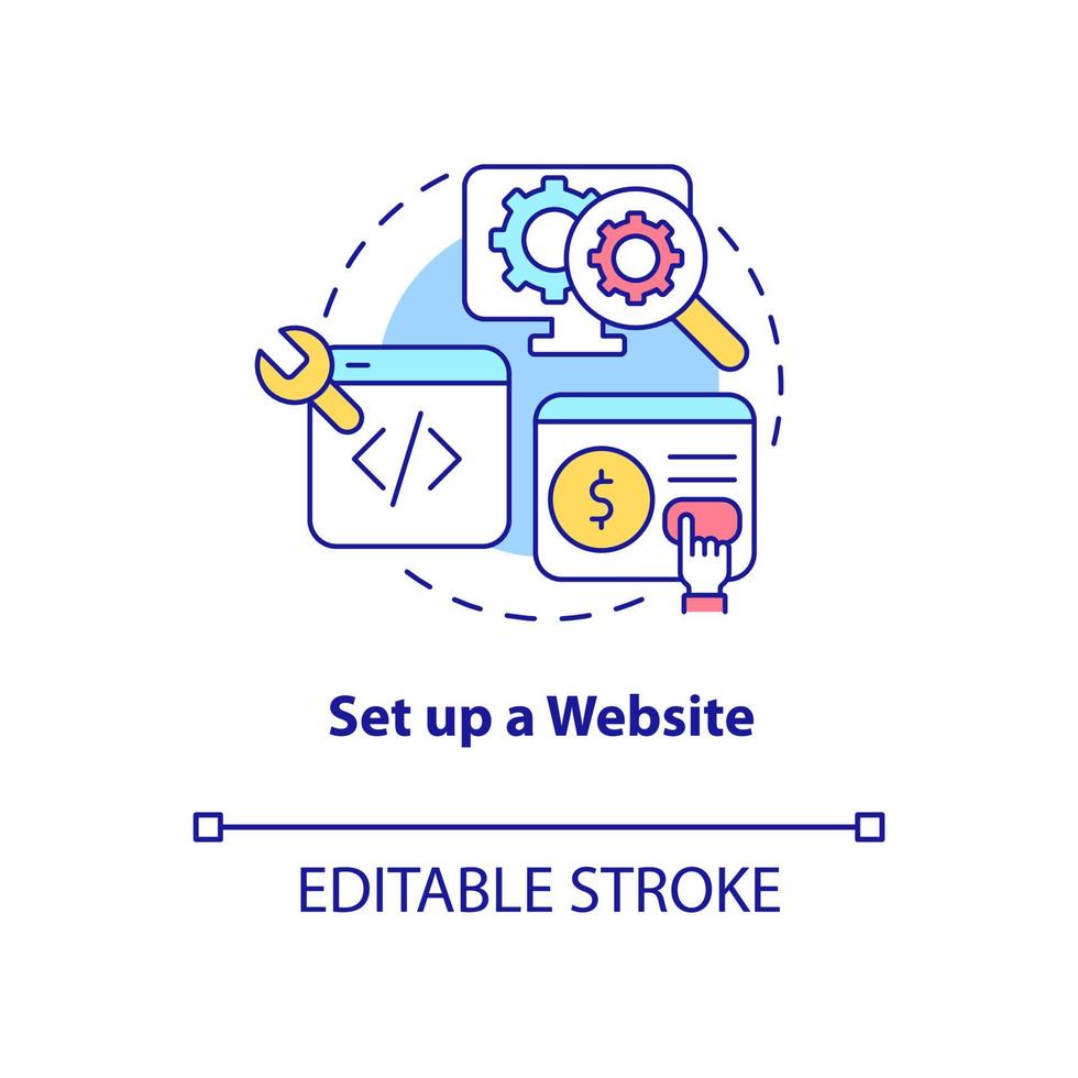 configurer l'icône de concept de site Web. site de vente en ligne. comment démarrer une entreprise d'exportation illustration de ligne mince idée abstraite. dessin de contour isolé. vecteur