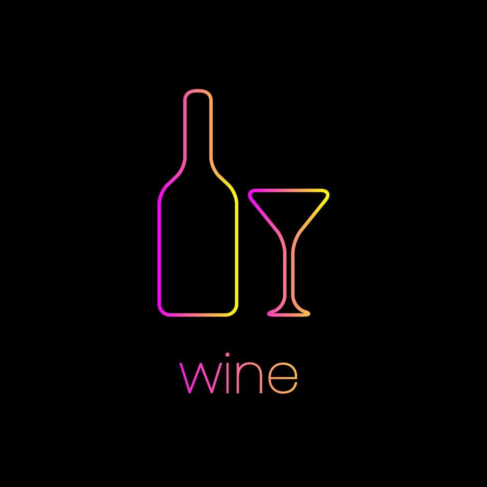 concept de logo bouteille et verre de vin. logotype dégradé, moderne, simple et linéaire. rose et jaune. adapté au logo, à l'icône, au symbole et au signe. comme le logo de la nourriture ou des boissons vecteur