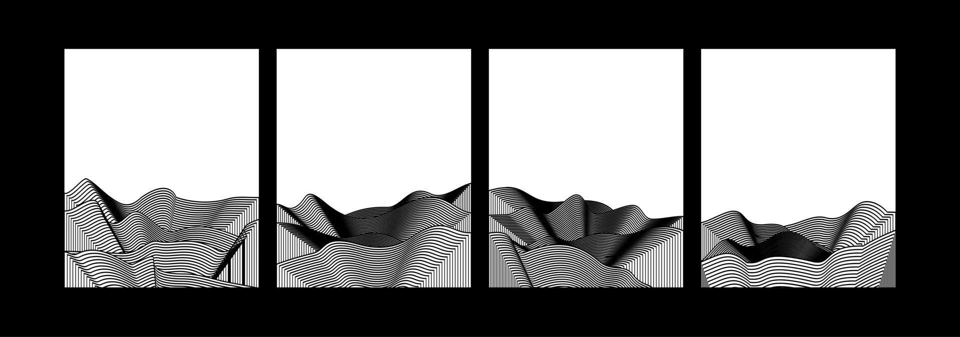 ensemble de paysages abstraits d'arrière-plans esthétiques contemporains de montagne. avec montagne, forêt, mer, ligne d'horizon, vague. illustrations vectorielles vecteur