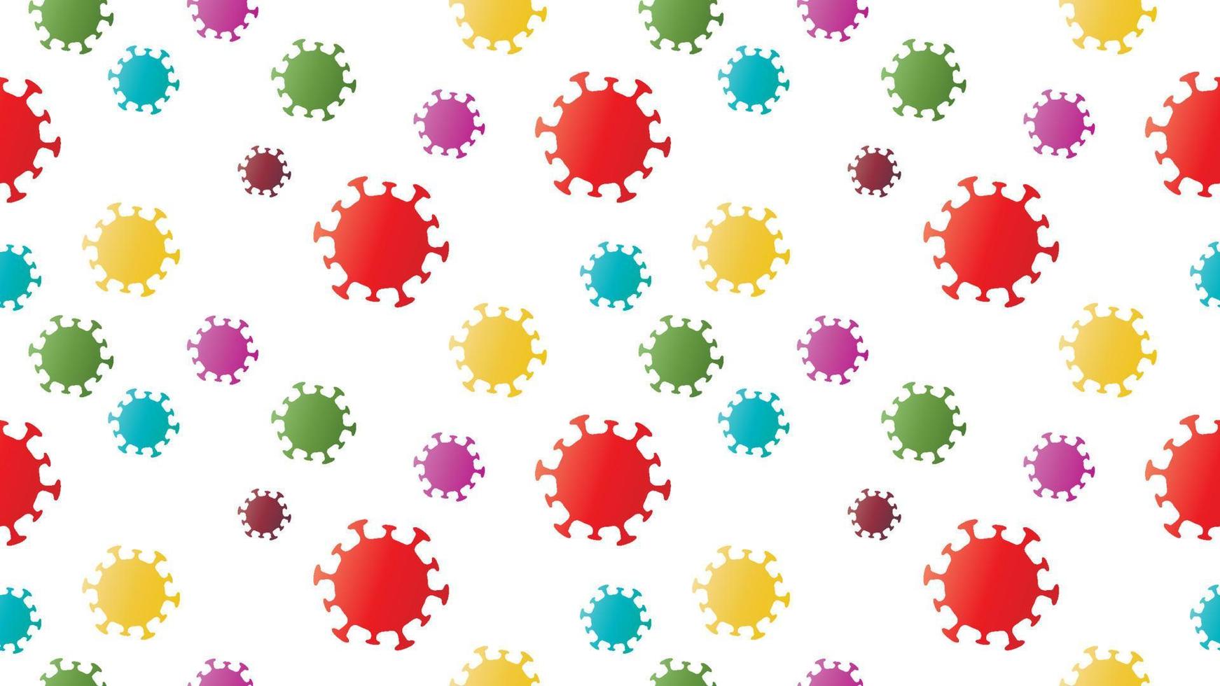 illustration colorée du coronavirus covid-19. motif de conception d'arrière-plan transparent. jaune, rouge orange, vert, bleu tosca, violet violet. vecteur