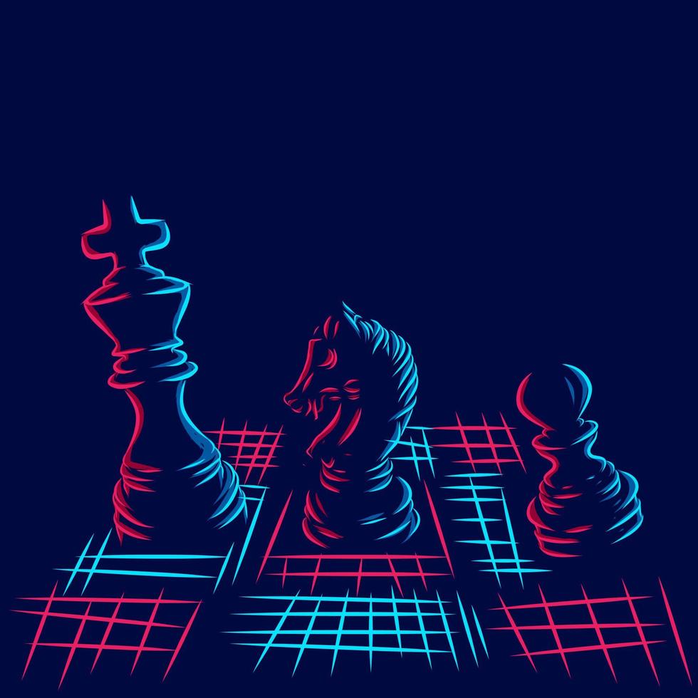 ligne d'échecs pop art potrait logo design coloré avec un fond sombre. illustration vectorielle abstraite. fond noir isolé pour t-shirt vecteur