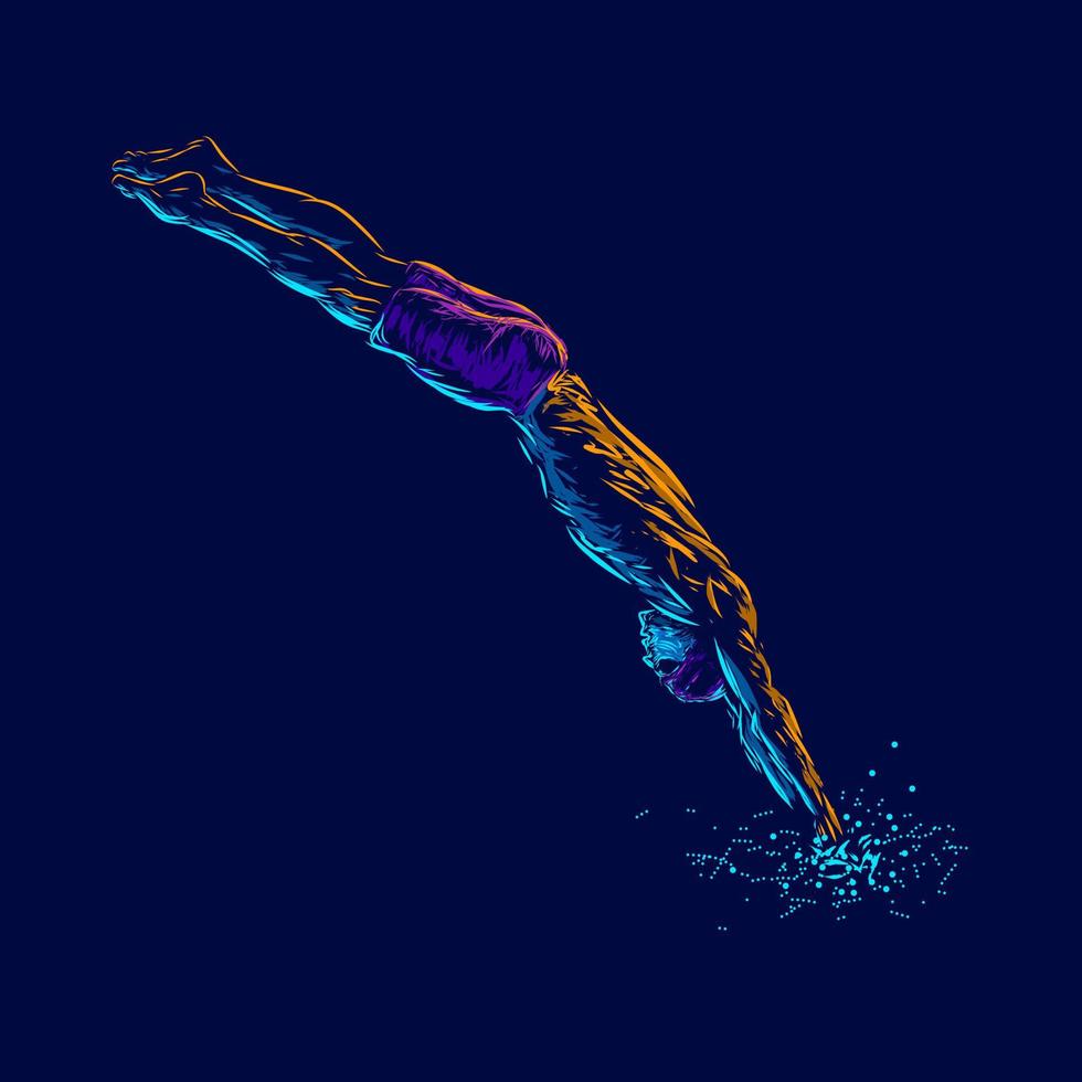 homme natation ligne pop art potrait logo design coloré avec un fond sombre. illustration vectorielle abstraite nageur vecteur