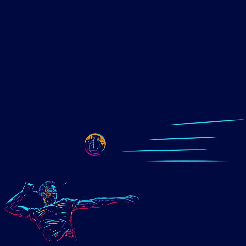 volley men smash line pop art potrait logo design coloré avec fond sombre. illustration vectorielle abstraite. fond noir isolé pour t-shirt vecteur