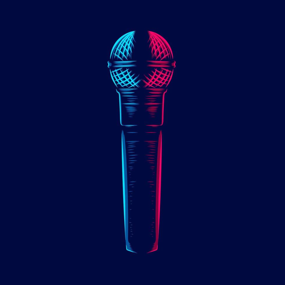 microphone vintage retro mic line pop art potrait logo design coloré avec fond sombre. illustration vectorielle abstraite. vecteur